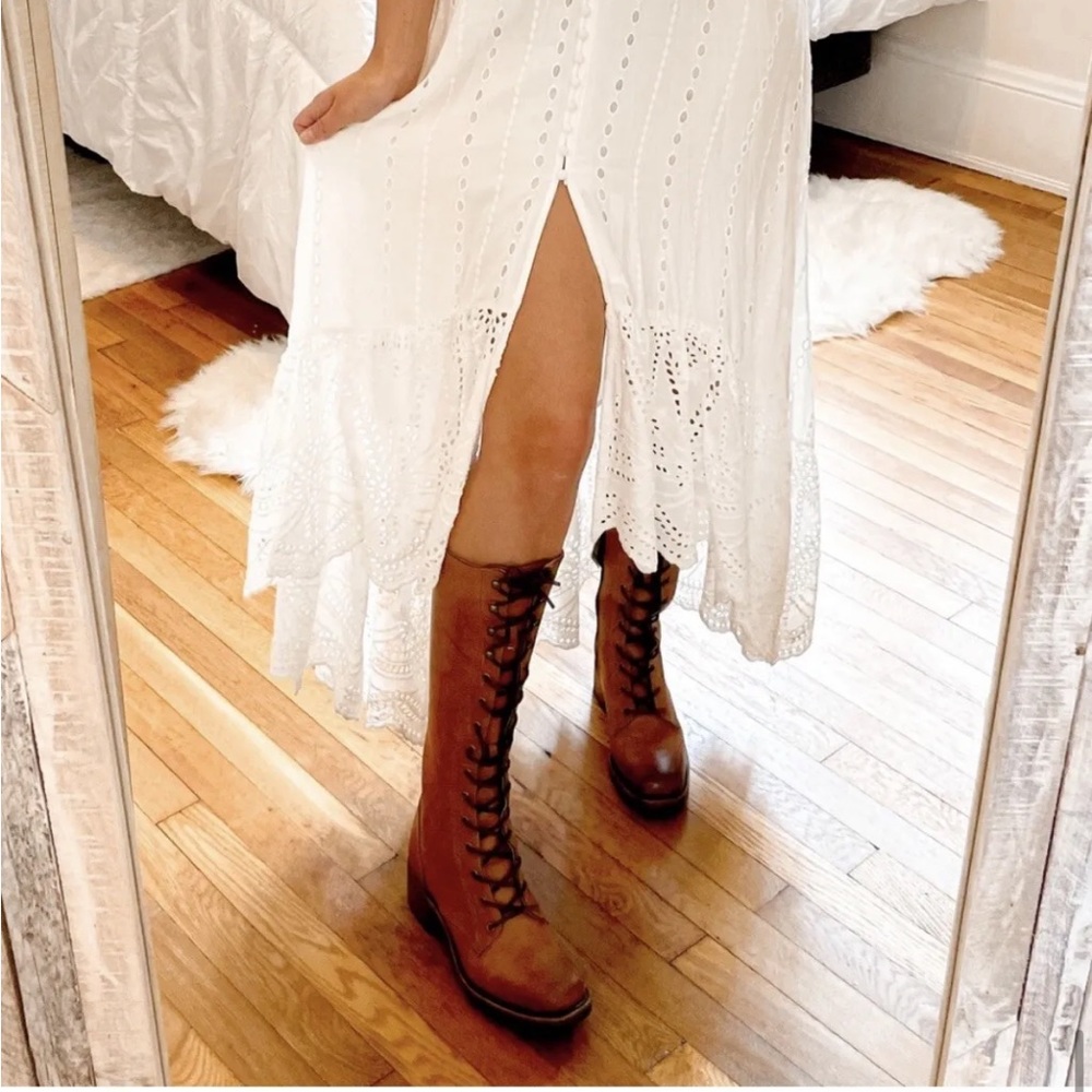 Frye Campus Lug Lace Up Cognac/Saddle Distressed Vintage Leather Heeled Boots - Picture 6 of 16